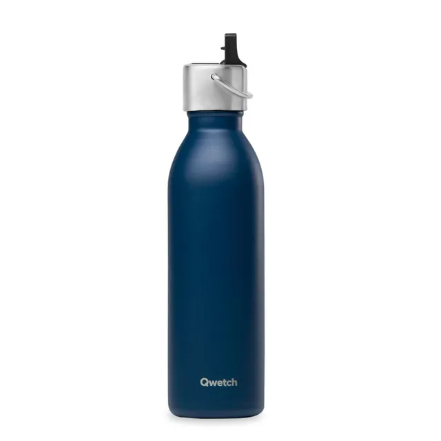 qwetch-bouteille-isotherme-active-bleu-marine-600-ml-gourde-inox-recycl-avec-bou image 1