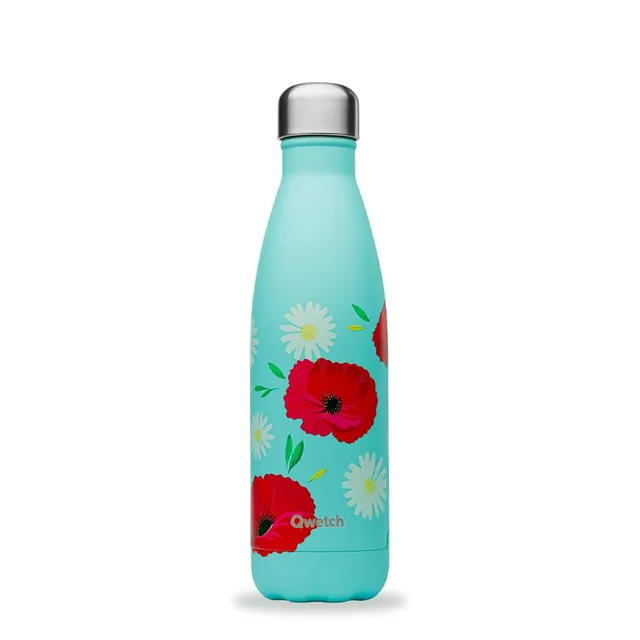 qwetch-bouteille-isotherme-coquelicot-500-ml-gourde-inox-nomade-24h-froid-12h-ch image 1