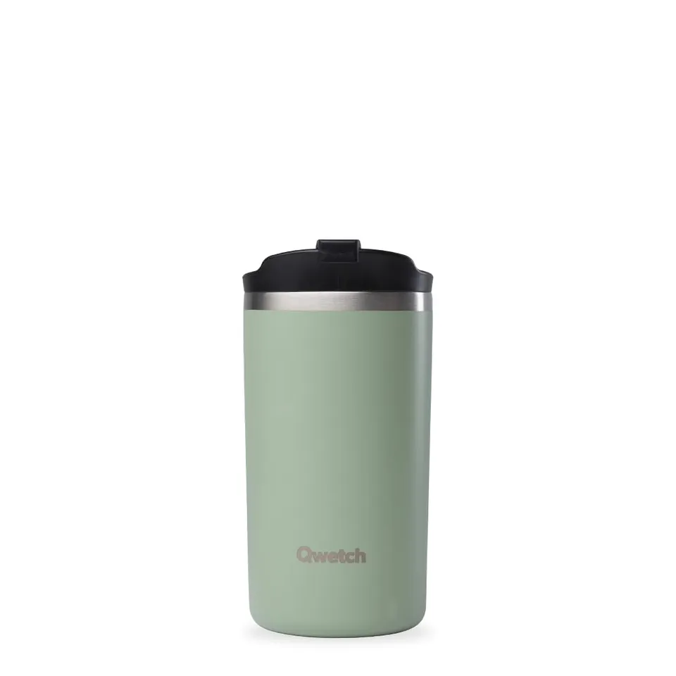 qwetch-travel-mug-isotherme-350-ml-vert-tilleul-mug-de-voyage-inox-304-double-pa image 1