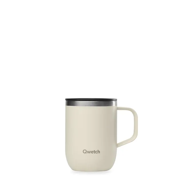 qwetch-mug-isotherme-inox-recycl-avec-anse-sable-350-ml-tasse-caf-th-6h-chaud-12 image 1