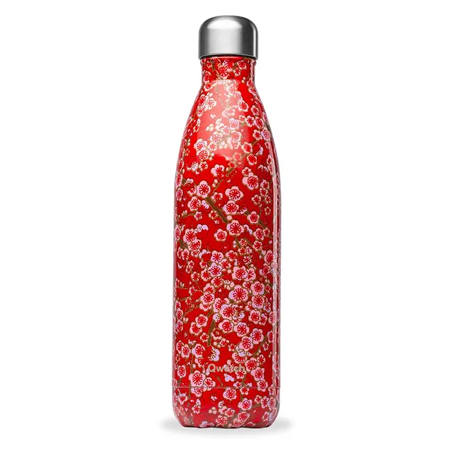 qwetch-bouteille-isotherme-flowers-rouge-750-ml-gourde-nomade-inox-24h-froid-12h image 1