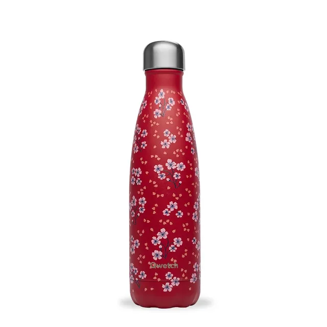 qwetch-bouteille-isotherme-hanami-rouge-500ml-gourde-nomade-inox-24h-froid-12h-c image 1