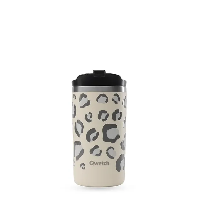 qwetch-travel-mug-isotherme-leopard-sable-350-ml-mug-de-voyage-inox-caf-th-6h-ch image 1