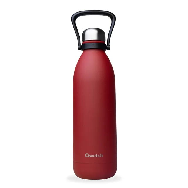 qwetch-grande-bouteille-isotherme-1-5l-rouge-piment-gourde-inox-avec-poign-e-de- image 1