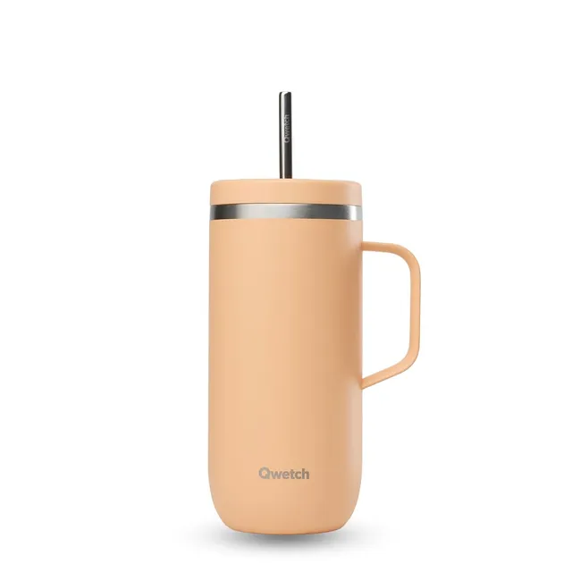 qwetch-cold-cup-600-ml-abricot-avec-poign-e-et-paille-tasse-isotherme-inox-304-r image 1