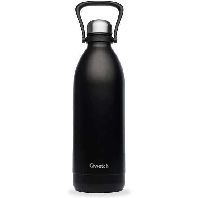 qwetch-grande-bouteille-isotherme-noir-2l-thermos-inox-48h-froid-16h-chaud-avec- image 1