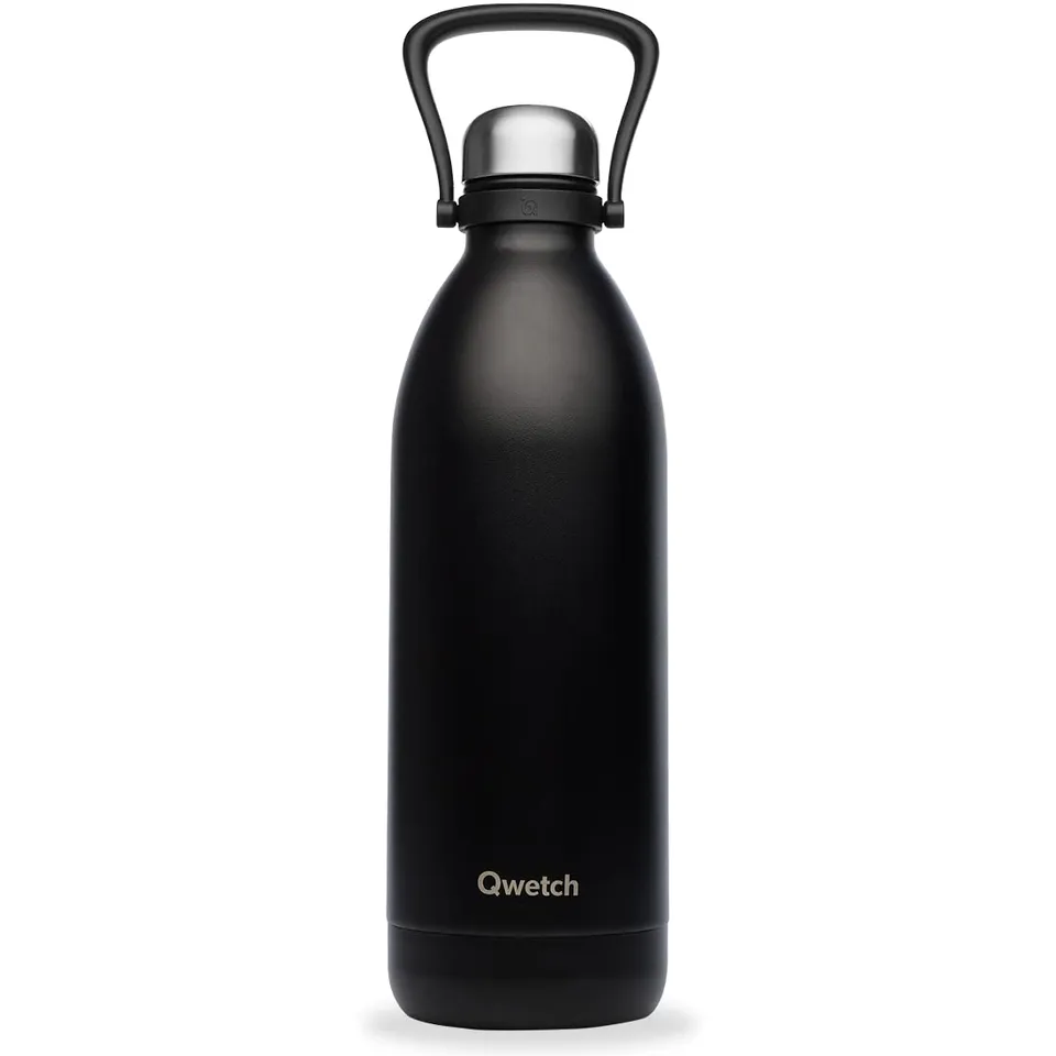 qwetch-grande-bouteille-isotherme-noir-2l-thermos-inox-48h-froid-16h-chaud-avec- image 1