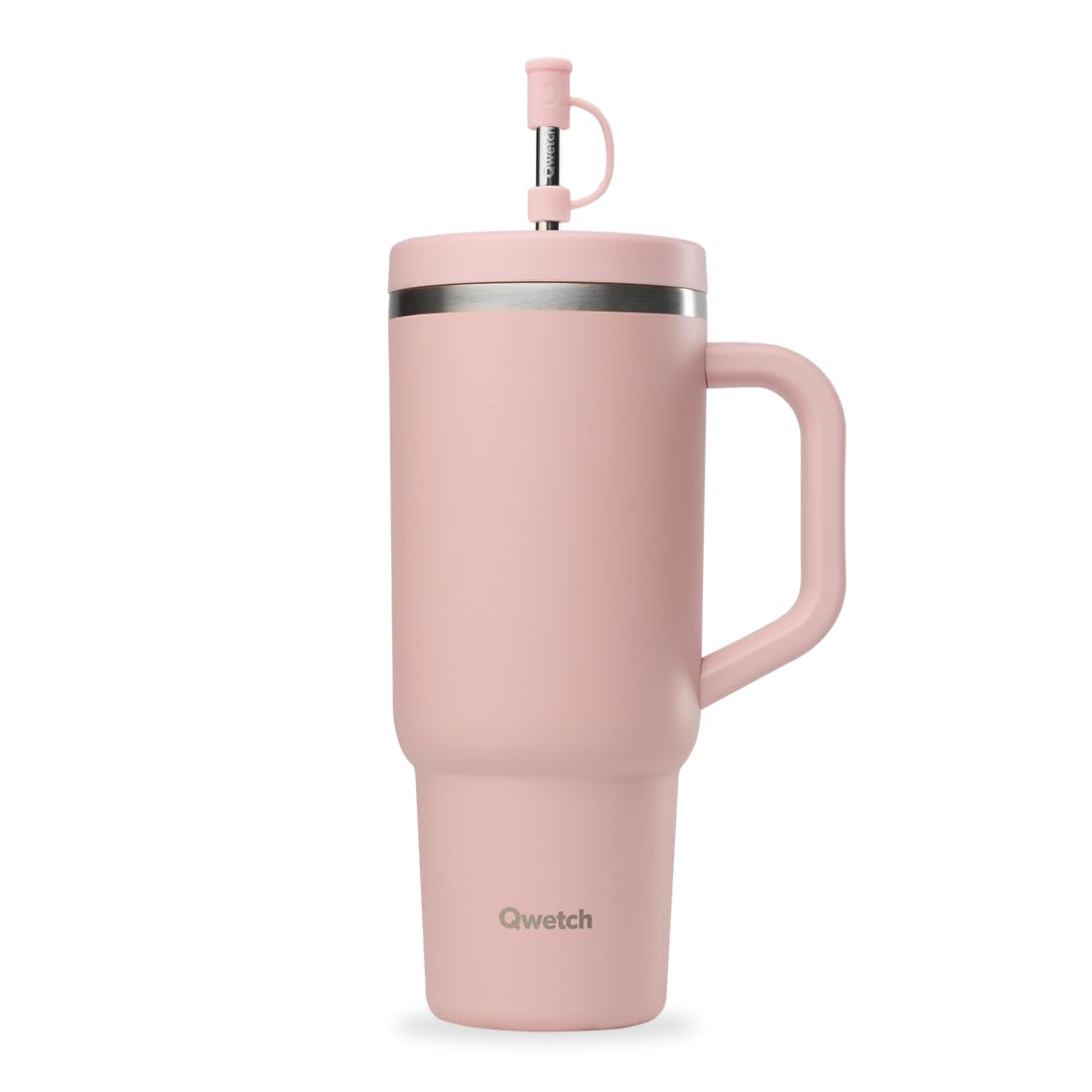 qwetch-travel-cup-900-ml-avec-paille-et-anse-rose-pastel-mug-isotherme-inox-recy image 1