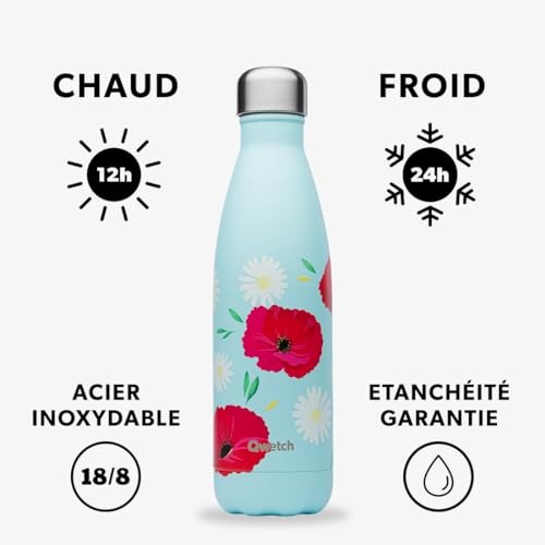 qwetch-bouteille-isotherme-coquelicot-500-ml-gourde-inox-nomade-24h-froid-12h-ch image 8