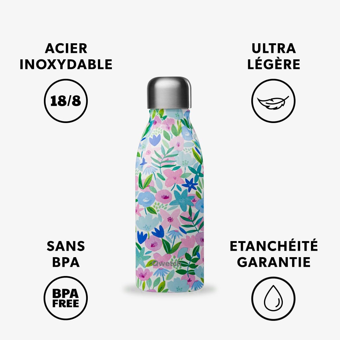 qwetch-bouteille-one-ultra-l-g-re-flora-bleu-500ml-gourde-inox-simple-paroi-non- image 2