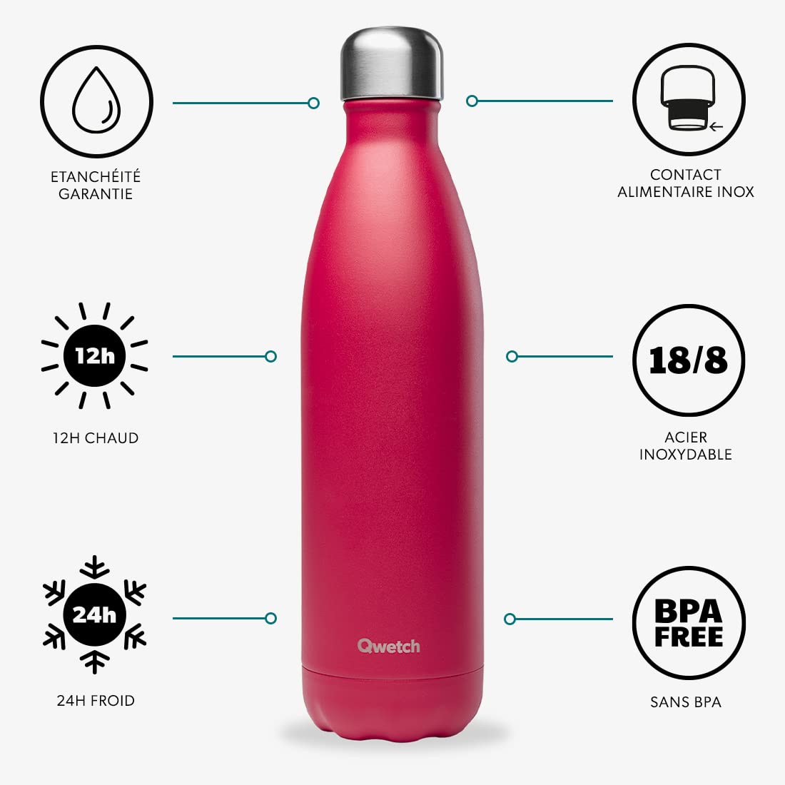 qwetch-bouteille-isotherme-framboise-750ml-gourde-nomade-inox-24h-froid-12h-chau image 2
