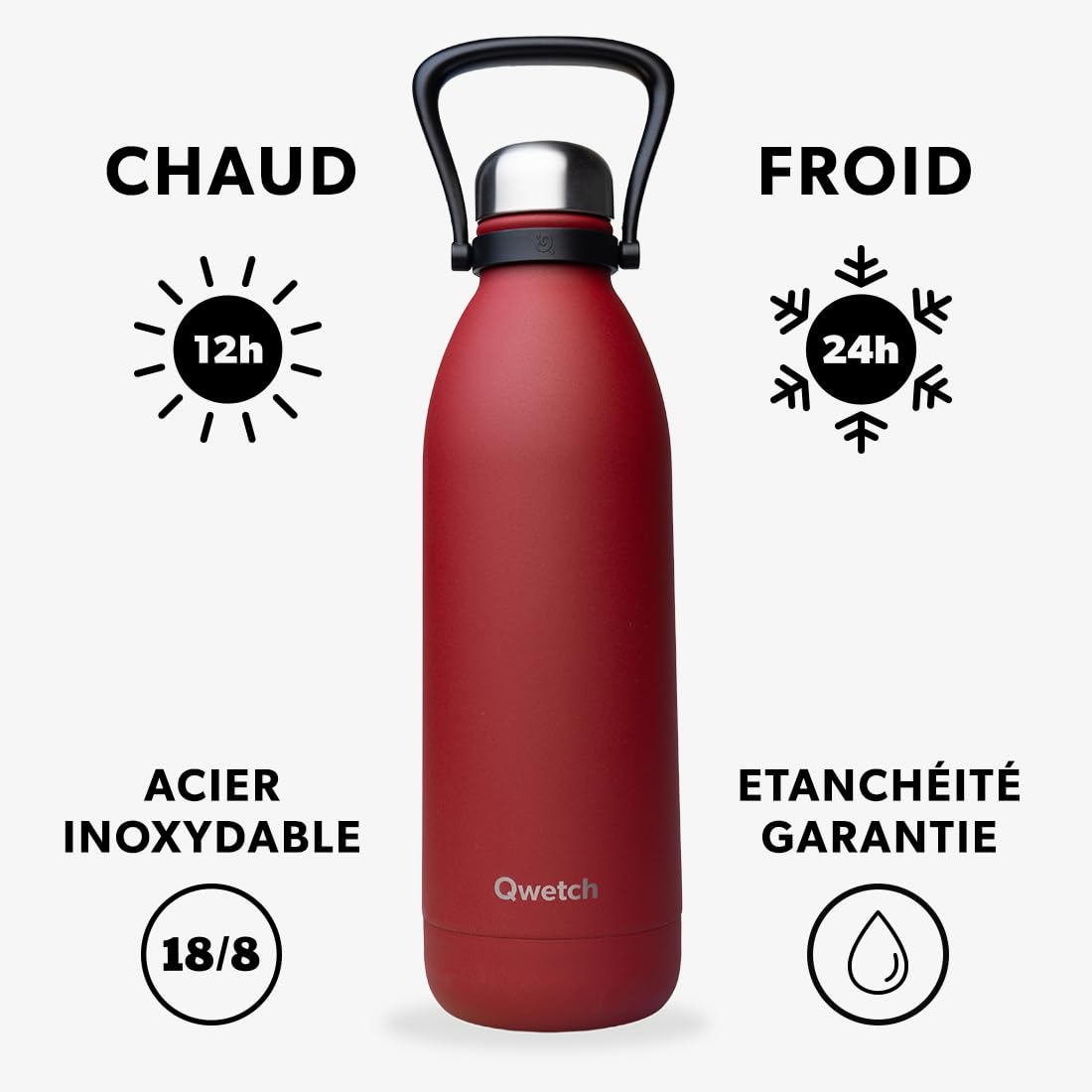 qwetch-grande-bouteille-isotherme-1-5l-rouge-piment-gourde-inox-avec-poign-e-de- image 2