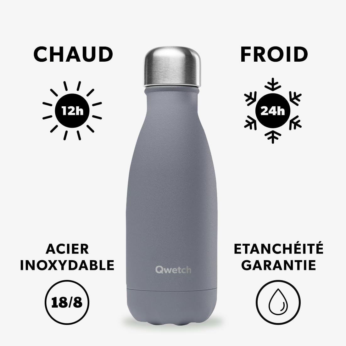 qwetch-bouteille-isotherme-originals-gris-260-ml-gourde-inox-compacte-24-h-froid image 2