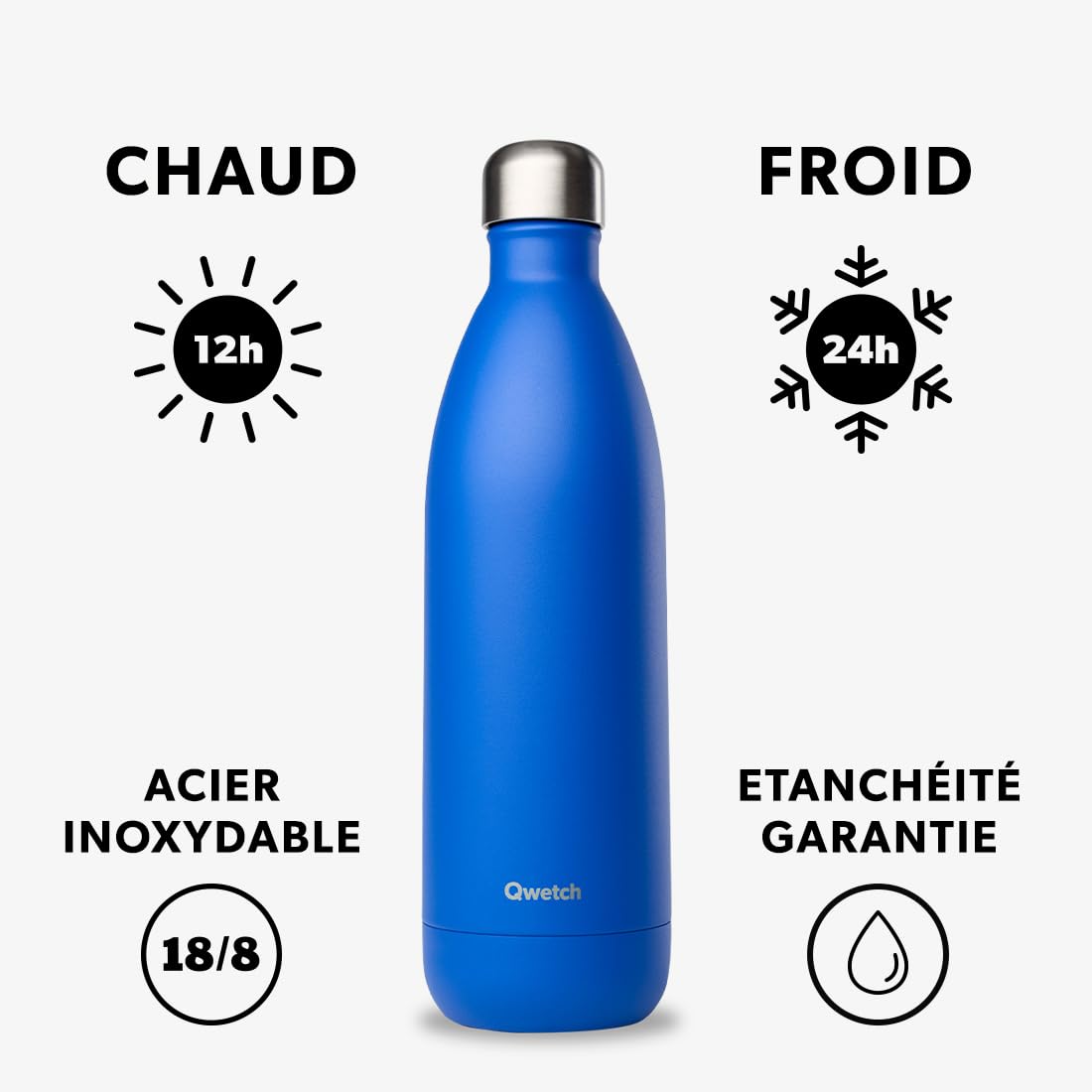 qwetch-bouteille-isotherme-originals-bleu-majorelle-1l-gourde-inox-24h-froid-12h image 2