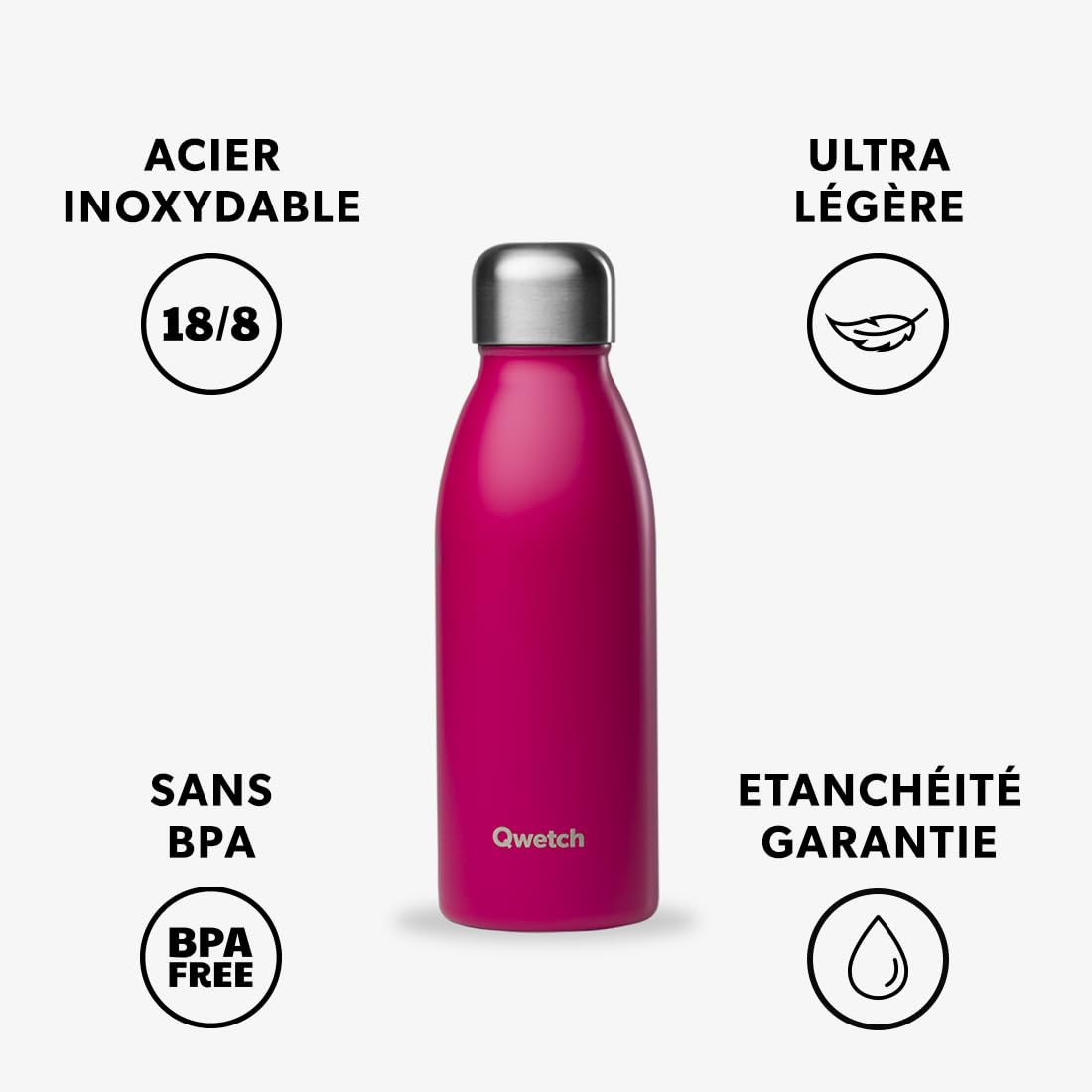 qwetch-bouteille-one-ultra-l-g-re-magenta-500ml-gourde-inox-simple-paroi-non-iso image 2