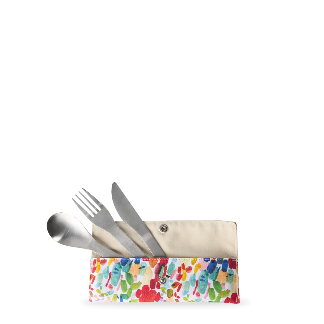 qwetch-set-3-couverts-inox-pochette-arty-coton-bio-ensemble-couverts-nomades-lav image 1