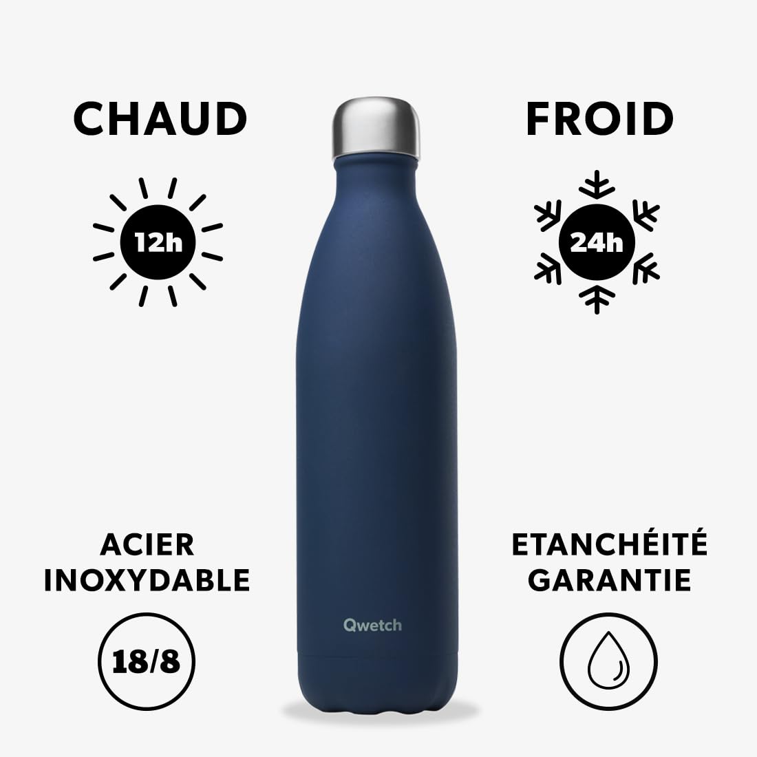 qwetch-bouteille-isotherme-originals-bleu-nuit-750-ml-gourde-inox-24h-froid-12h- image 2