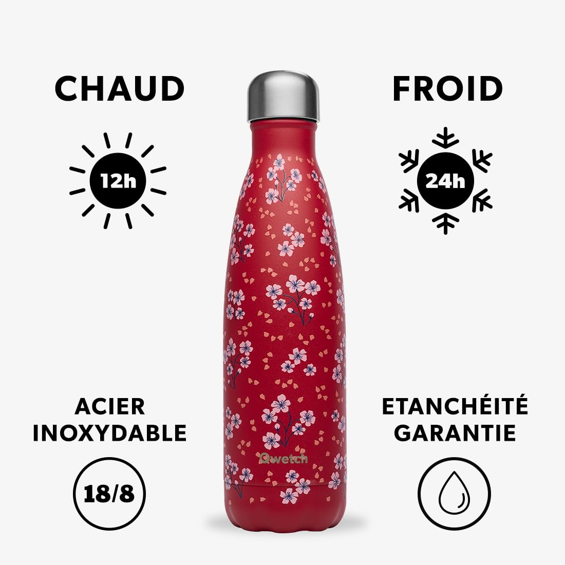 qwetch-bouteille-isotherme-hanami-rouge-500ml-gourde-nomade-inox-24h-froid-12h-c image 2