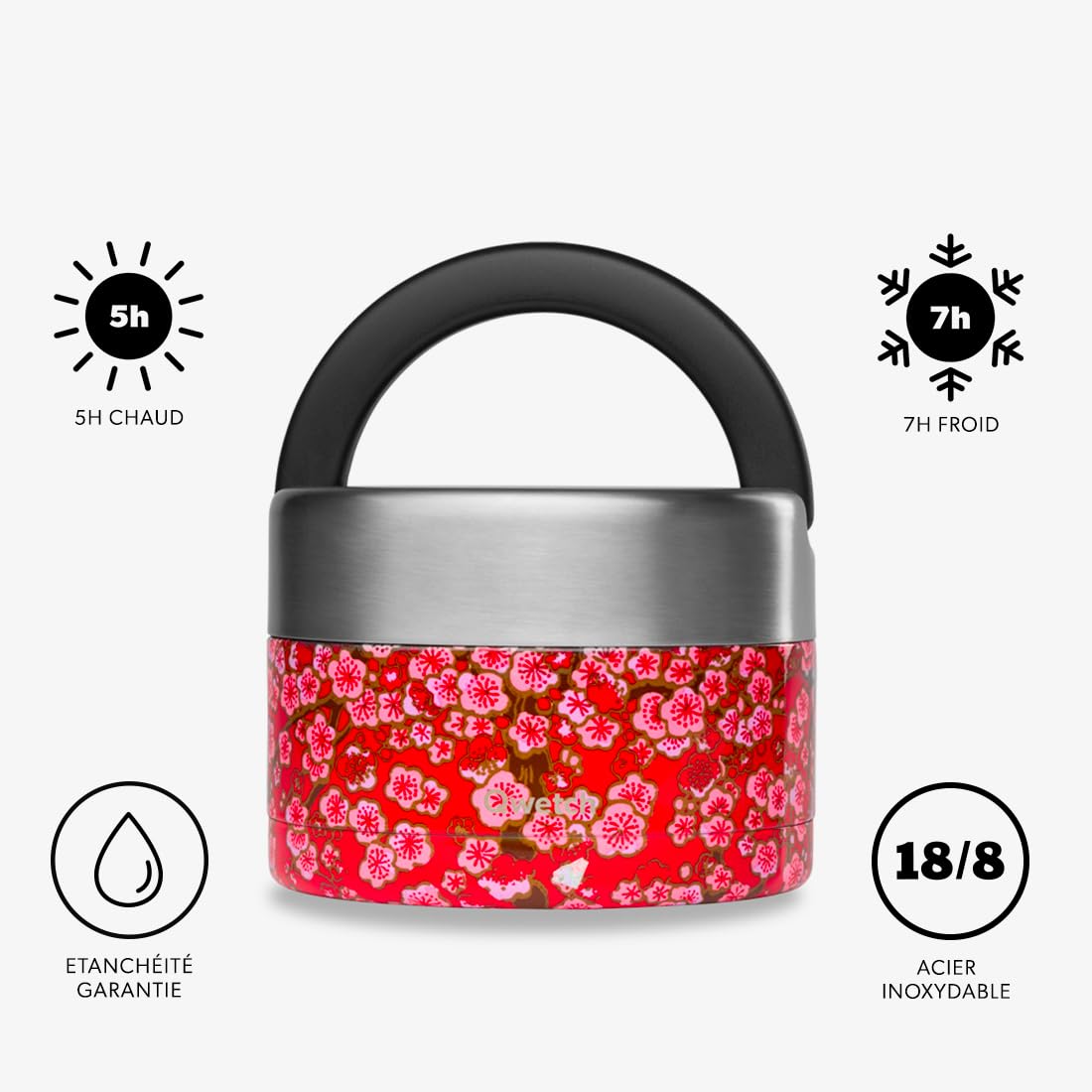 qwetch-lunch-box-isotherme-flowers-rouge-650-ml-bo-te-alimentaire-inox-304-avec- image 2