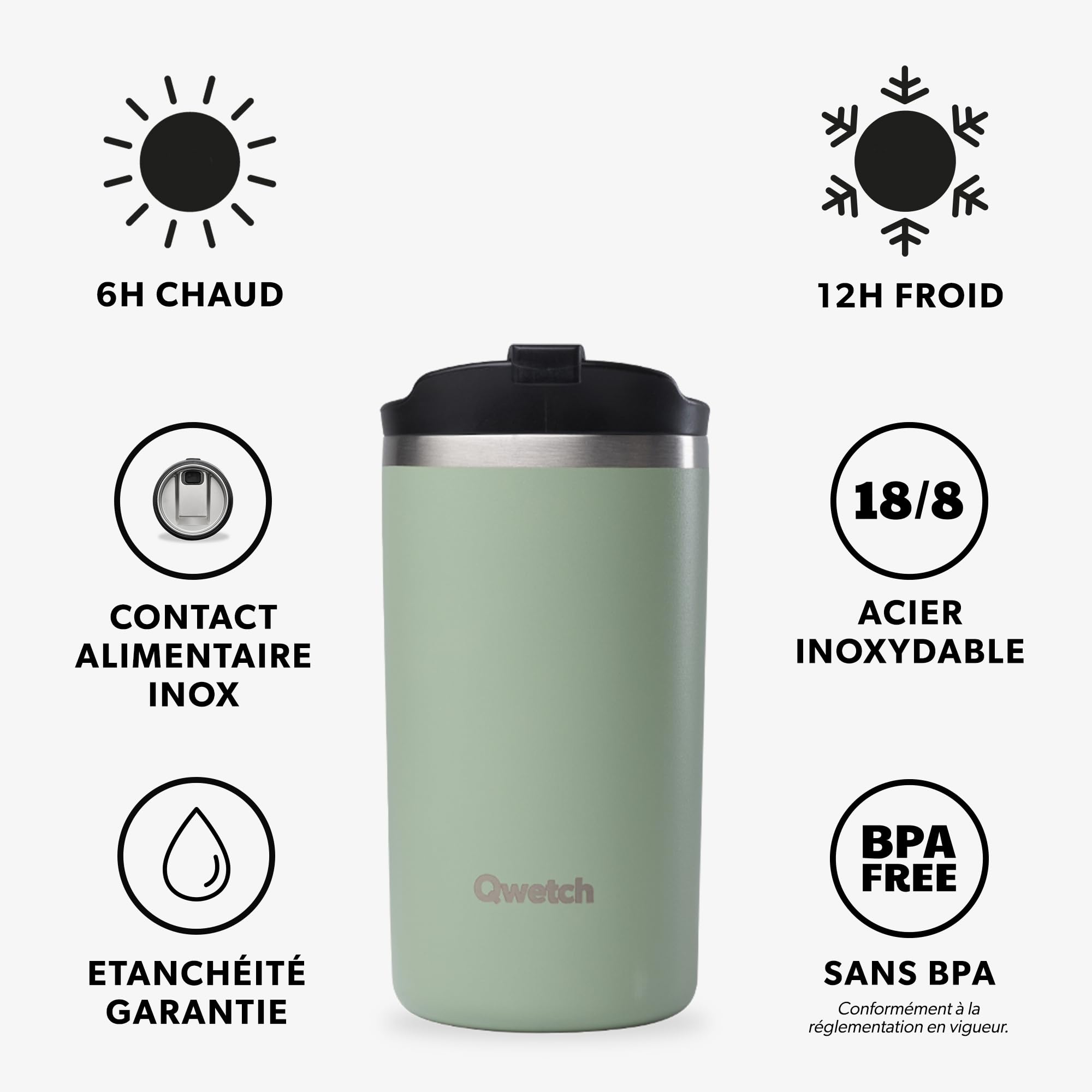qwetch-travel-mug-isotherme-350-ml-vert-tilleul-mug-de-voyage-inox-304-double-pa image 2