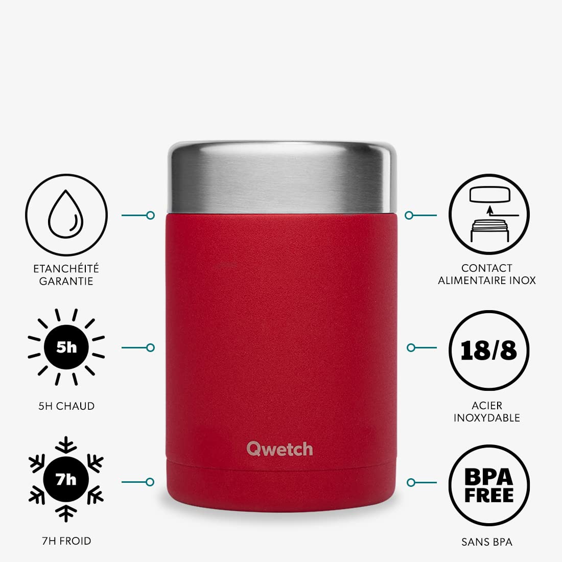 qwetch-bo-te-repas-nomade-isotherme-granite-rouge-600-ml-lunch-box-inox-5h-chaud image 2