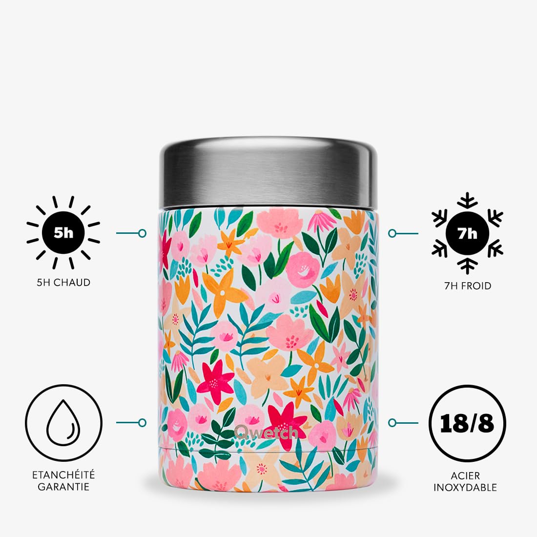 qwetch-bo-te-repas-isotherme-flora-rose-600-ml-lunchbox-inox-304-5h-chaud-7h-fro image 2