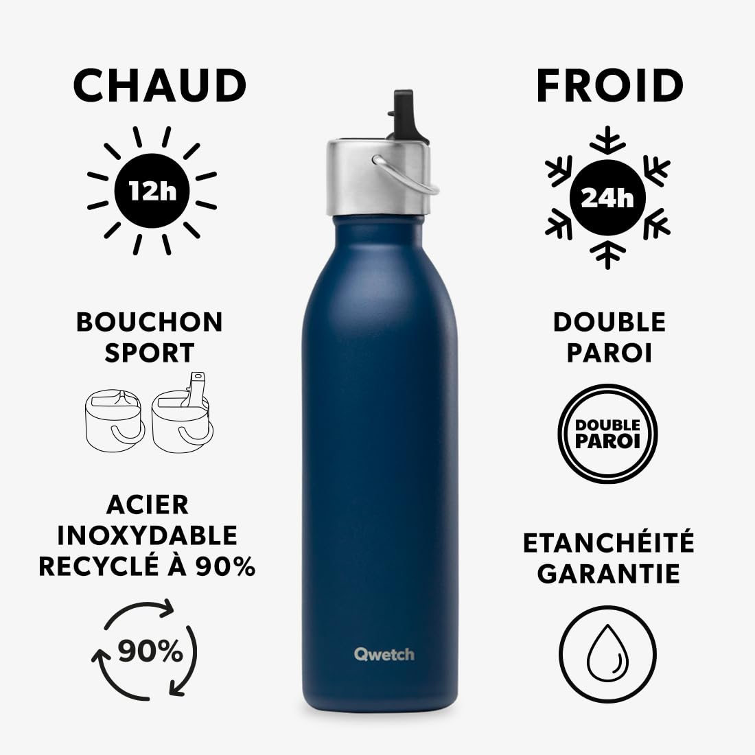 qwetch-bouteille-isotherme-active-bleu-marine-600-ml-gourde-inox-recycl-avec-bou image 2